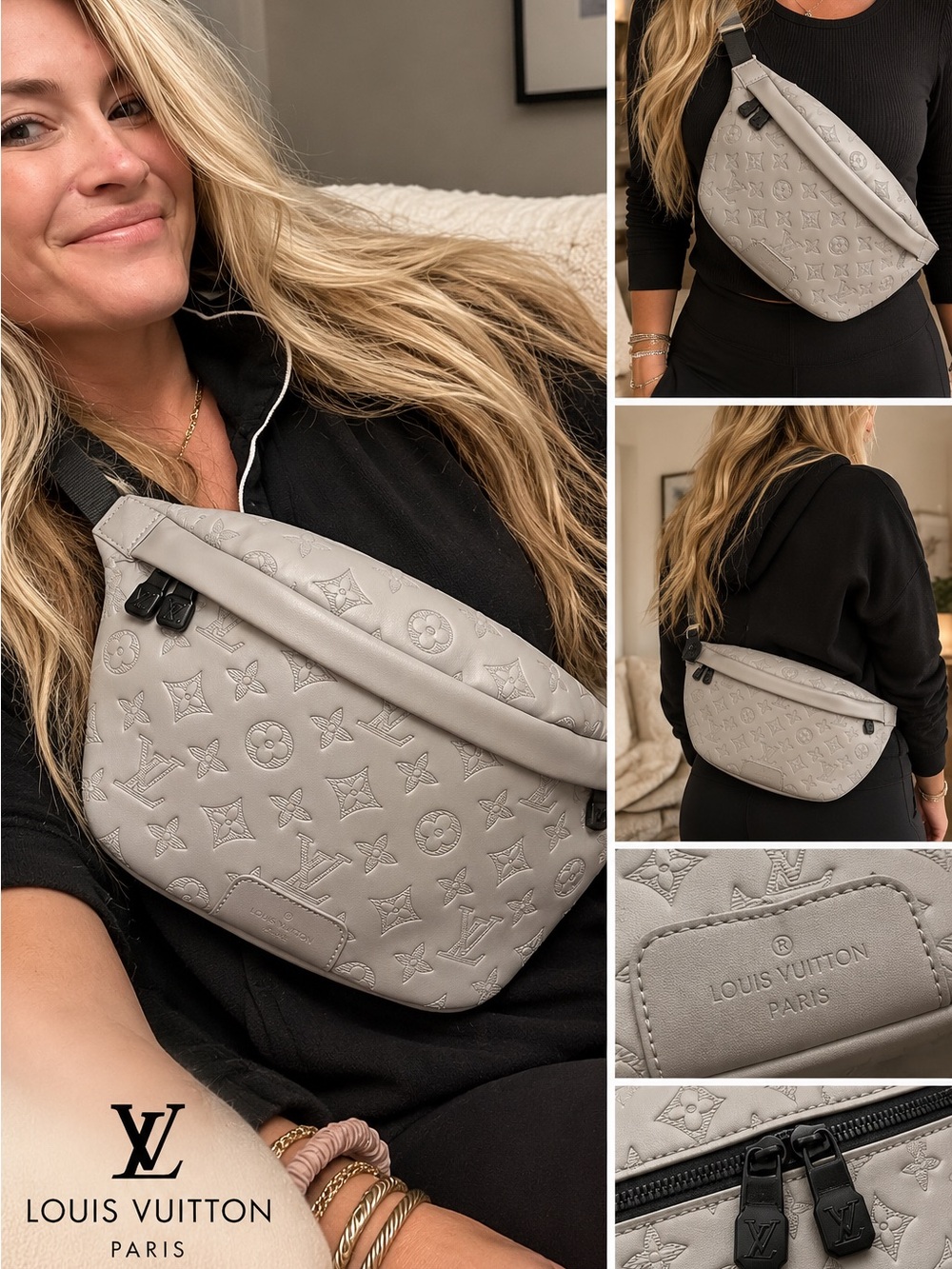 Louis Vuitton Light Grey Monogram Embossed Crossbody Bumbag